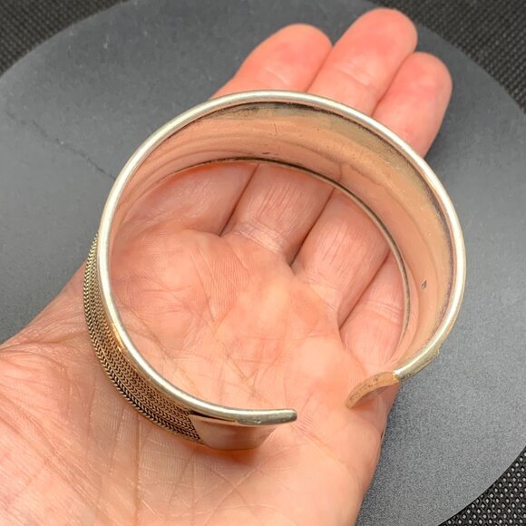 VTG Sterling Silver 925 Textured Twist Rope Design Cuff Bracelet Size 1.25" Wide - Picture 8 of 15